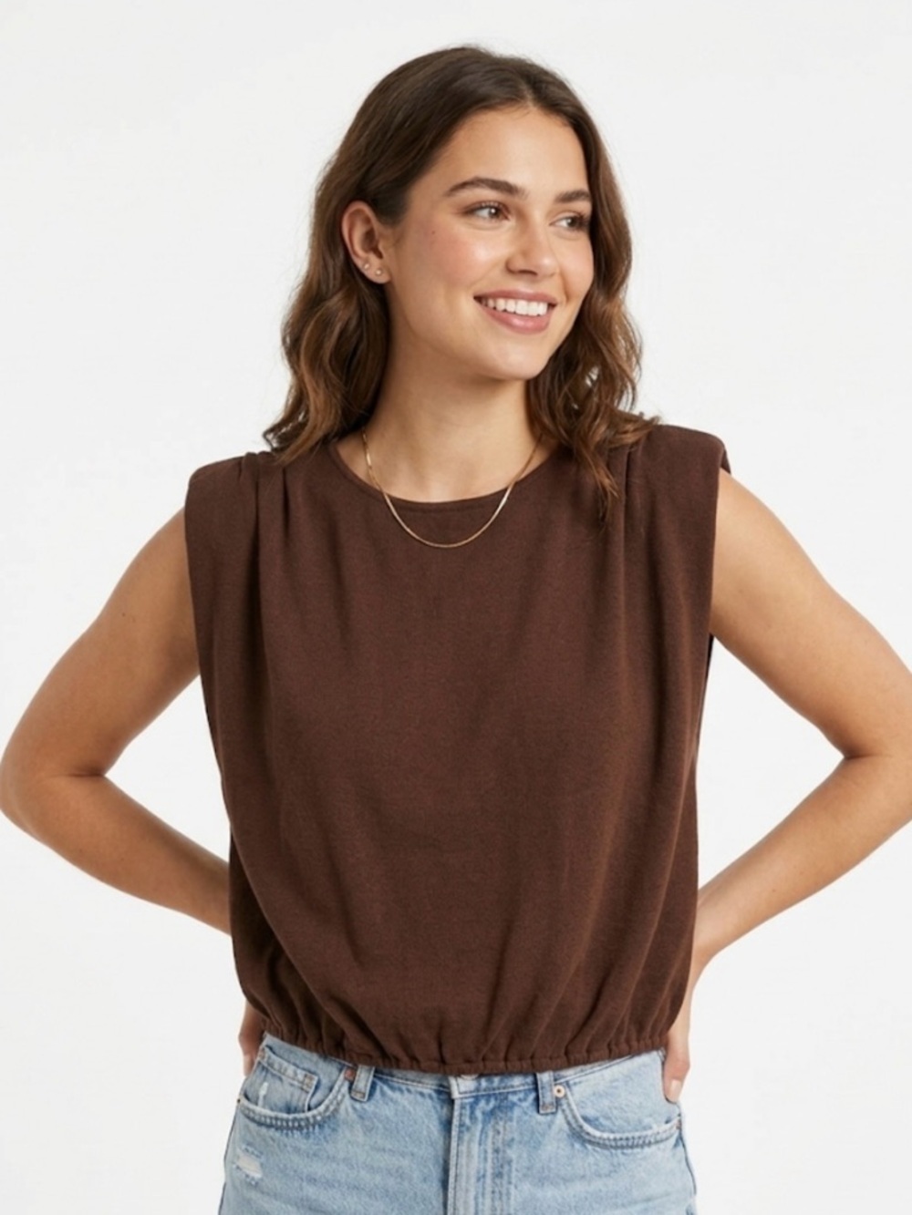 Zara Woman’s Brown Sleeveless Elastic-Hem Women's Top size Medium